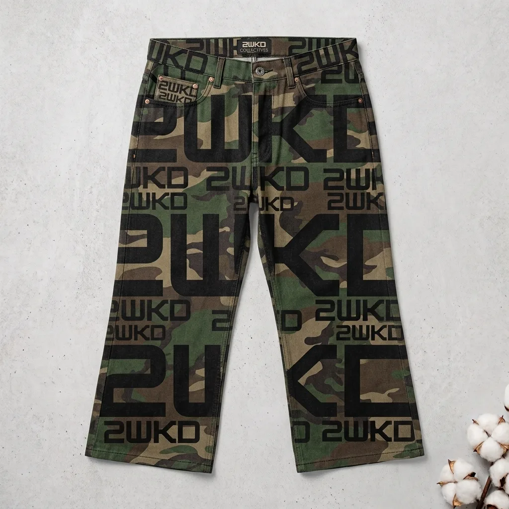 2WKD COLLECTIVES — Monogram Wide-Leg Camo Jeans